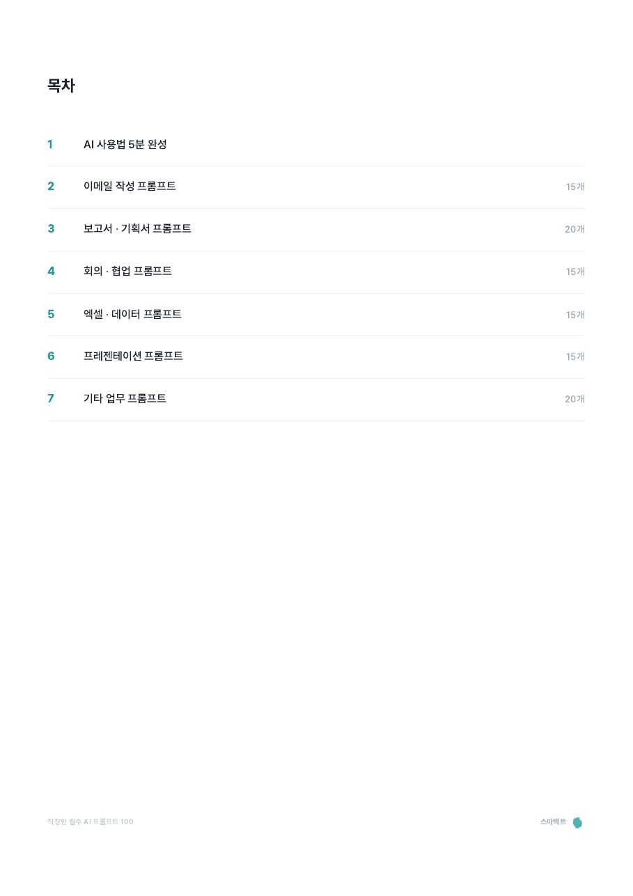 직장인 필수 AI 프롬프트 100 미리보기 2쪽